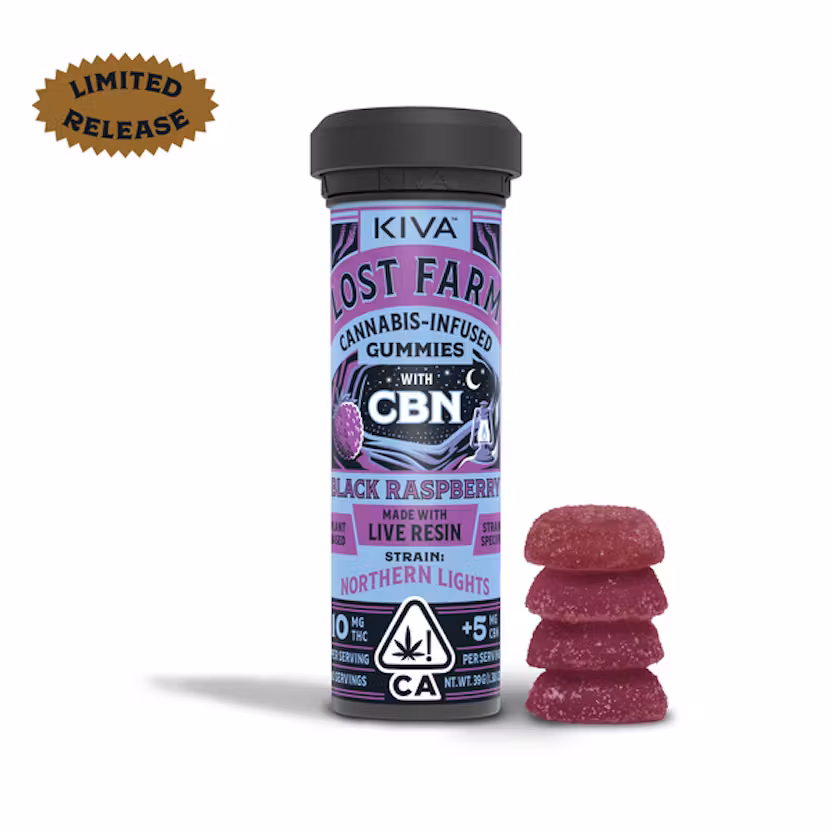 Photograph of product: Lost Farm - Black Raspberry Northern Lights CBN 10:5 - Live Rosin Gummies 100mg