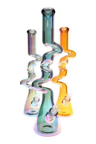 Photograph of product: Glass - 20" Large Metallic Zig Zag Beaker Water Pipe - WP3146