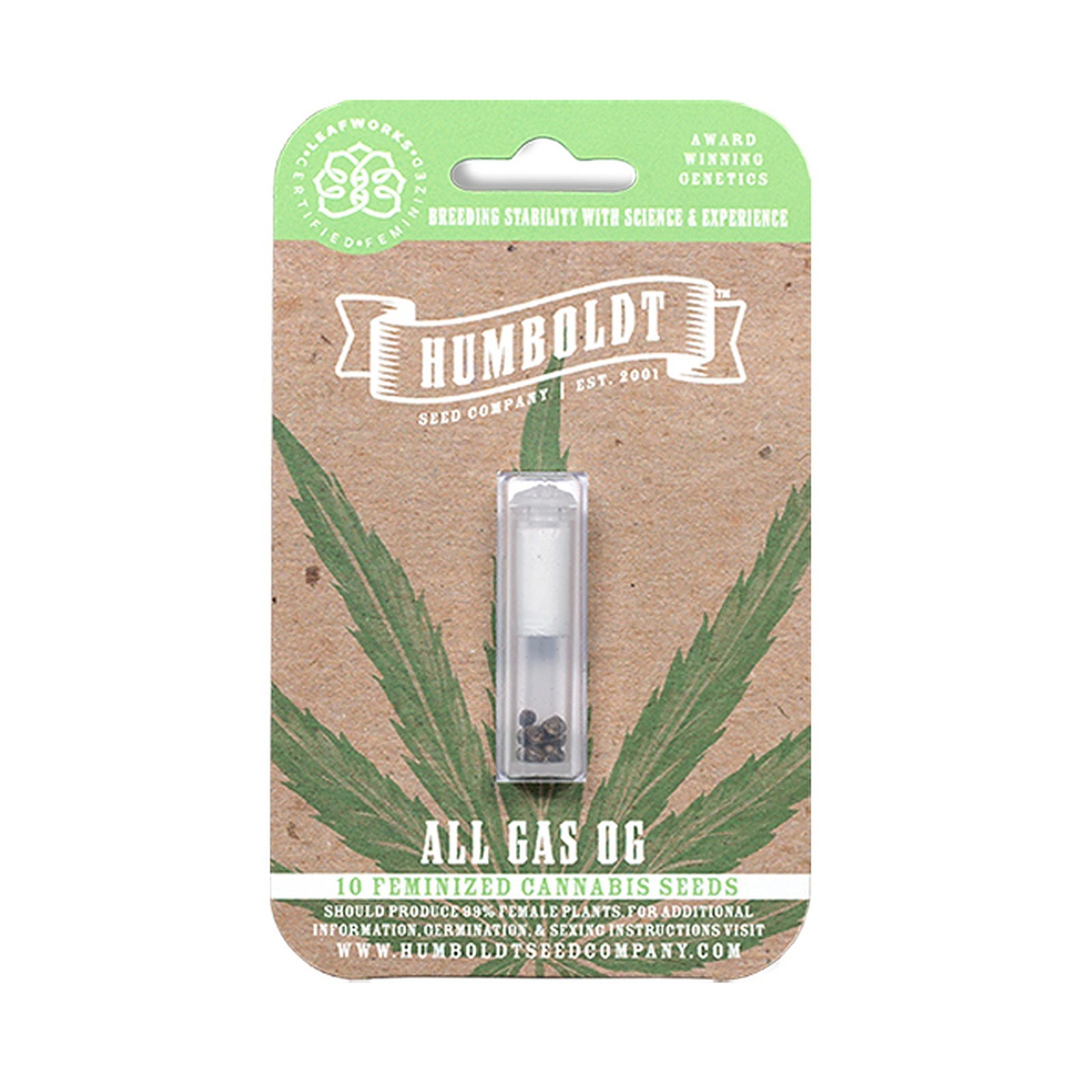 Photograph of product: HUMBOLDT SEED COMPANY - ALL GAS OG FEMINIZED SEEDS 10 PACK