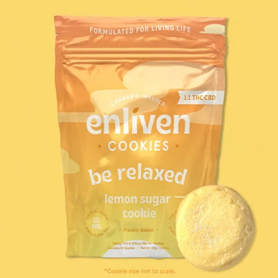 Photograph of product: Lemon Sugar Cookie | 10mg TH-oui: 10mg CBD | 10pk Cookies | Enliven