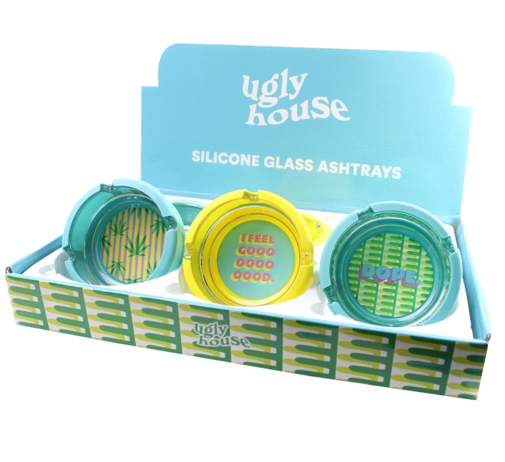 Photograph of Product: Ugly House | "I Feel Good" Silicone/Glass Ash Tray $12