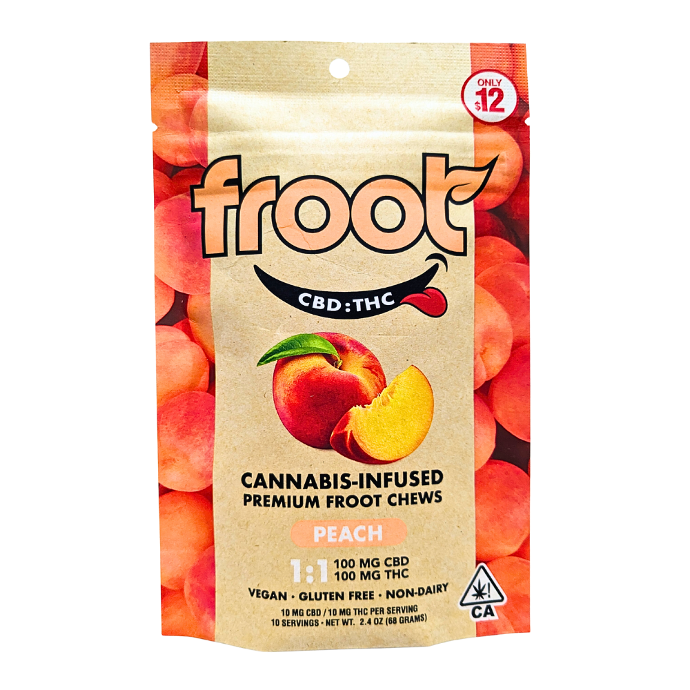 Photograph of product: Froot Gummies 100mg 10pk - Peach 1:1 TH-oui:CBD