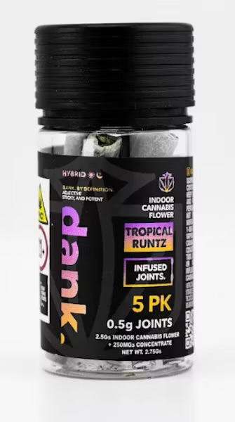 Photograph of product: Dank | Infused Pre-Rolls | Tropical Runtz | Hybrid | 5pk