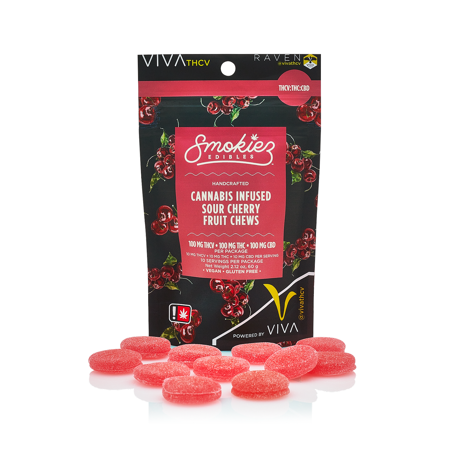 Photograph of product: Smokiez > Fruit Chews 10pk > 100mg > Sweet Cherry TH-oui:TH-ouiV:CBD 1:1:1