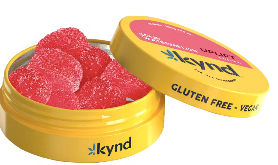 Photograph of product: 100mg - 10pk - Edibles - Uplift Sour Watermelon - Kynd - REC