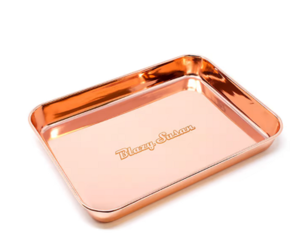 Photograph of product: Blazy Susan Rose Metallic Rolling Tray - 9.25" x 7"