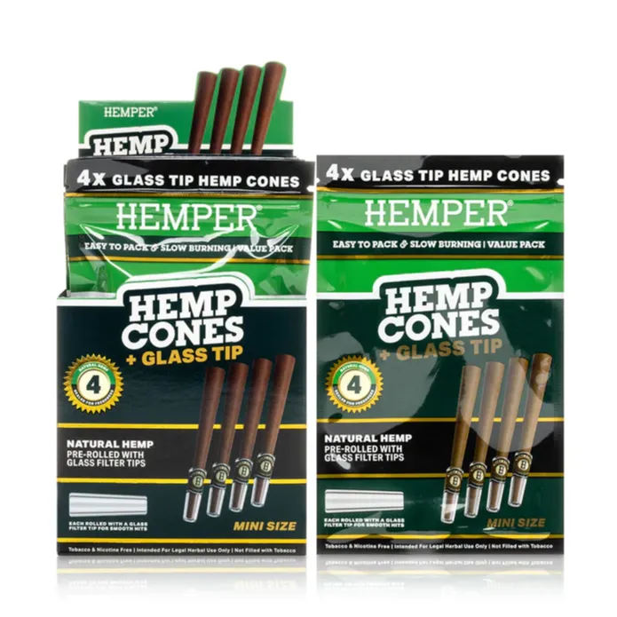 Photograph of product: Hemper Mini Hemp Cones w/ Glass Tips - 4pk