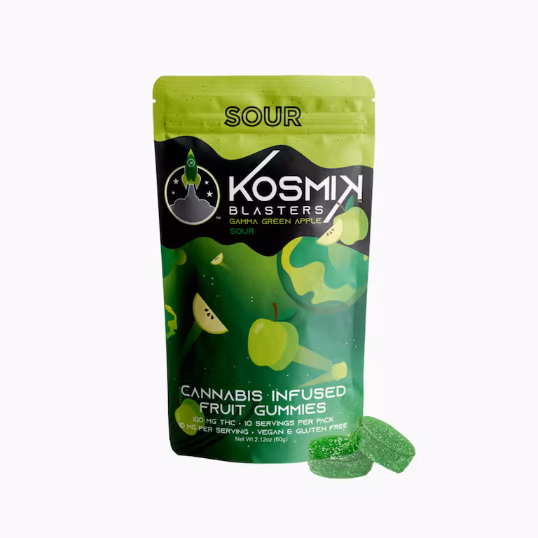 Photograph of product: 100mg Gummies | Blasters Sour Gamma Green Apple