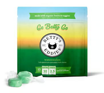 Photograph of product: BETTY'S EDDIES GO BETTY GO WATERMELON FRUIT CHEWS 4:1 10PK 100MG