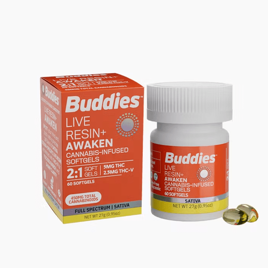 Photograph of product: Buddies Live Resin TH-ouiv Capsules Awaken 60pk 2:1 - 
