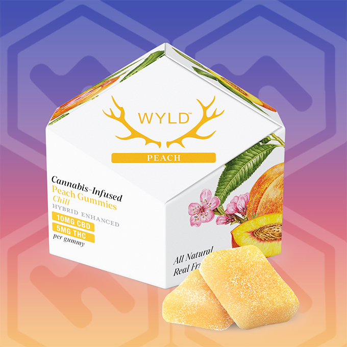 Photograph of product: WYLD | Peach | 2:1 - 100mg CBD/50mg TH-oui | 10 Pack