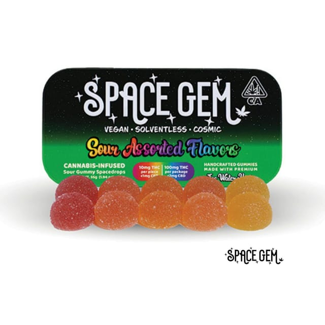 Photograph of product: Space Drops Sour Assorted Flavor Vegan Gummies 100MG - 