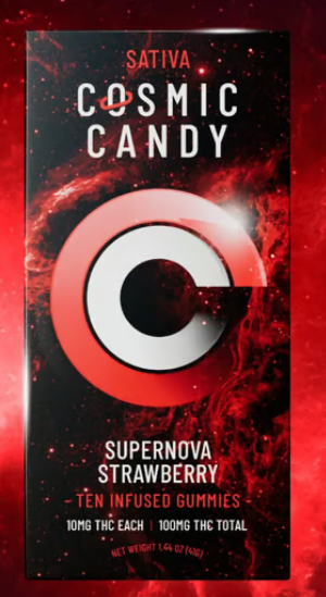 Photograph of product: Supernova Strawberry 10pk 100mg Oui'd Gummies Cosmic Candy W1-27