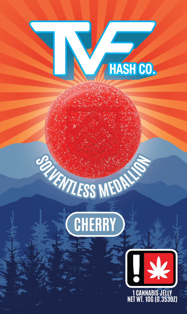 Photograph of product: TVF au chocolat Co. 100mg CHERRY Oui'd Solventless Medallion Single Jelly