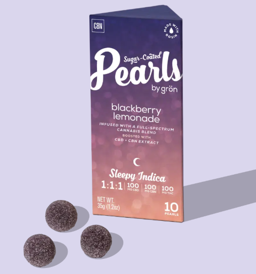 Photograph of product: Ratio Edible - Gron - Blackberry Lemonade Pearls (I) - 1:1:1 CBD:CBN:TH-oui 100mg (10pk)