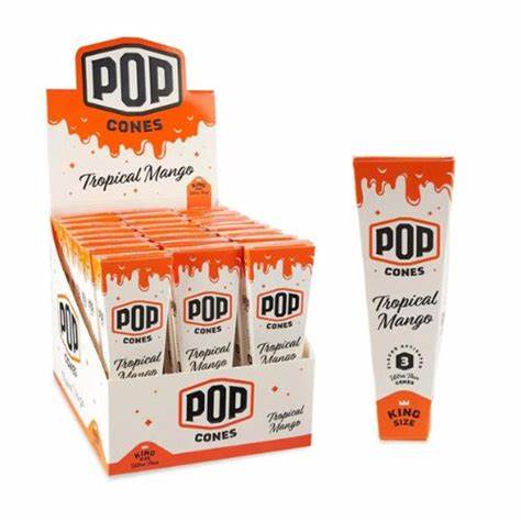 Photograph of product: POP Cones Ultra-Thin Pre-Rolled Cones 1 1/4 Tropical Mango 6pk