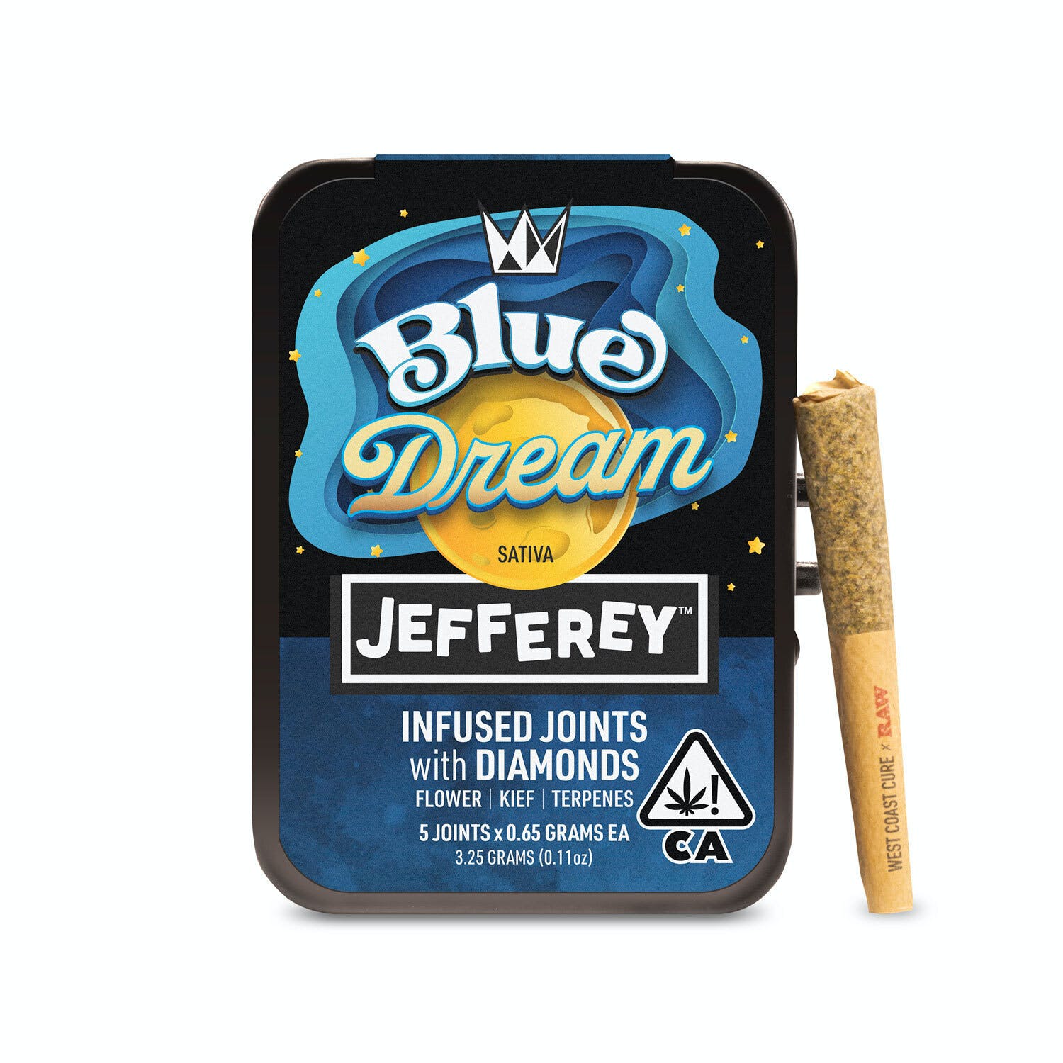 Photograph of product: BLUE DREAM 3.25G JEFFEREY INFUSED 5 PACK PREROLLS