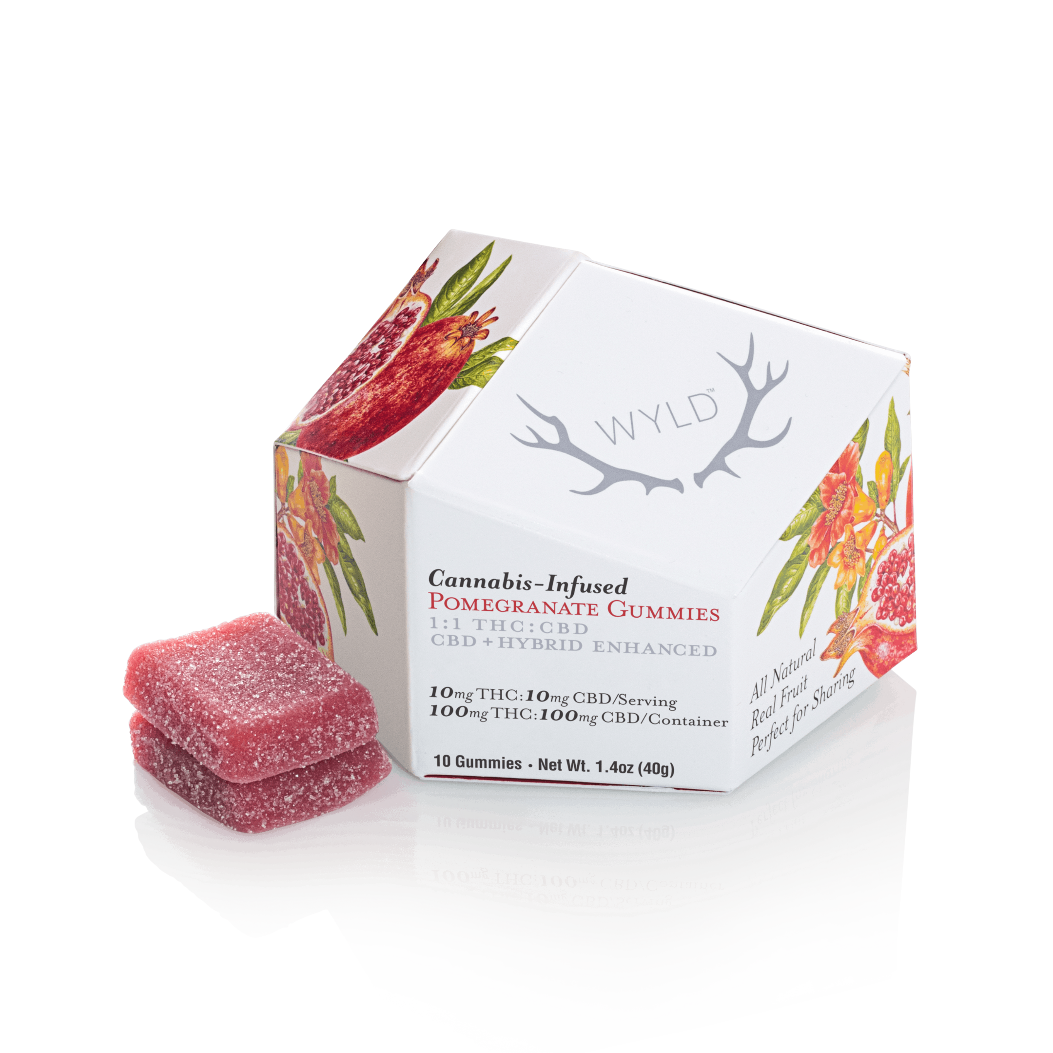 Photograph of product: 1:1 TH-oui:CBD Pomegranate Hybrid | Gummies | 100mg