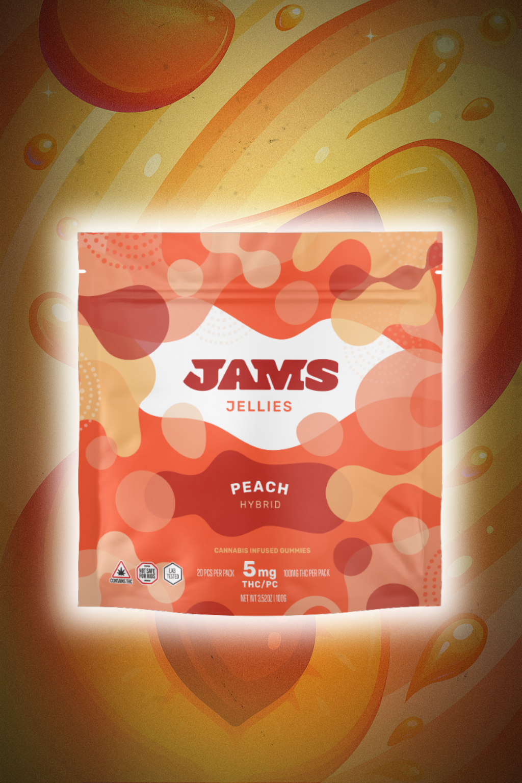 Photograph of product: Jams | Peach Jellies | 100mg Hybrid