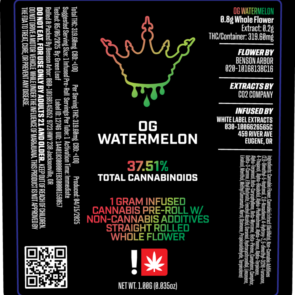 Photograph of product: Benson Arbor - Black Crown: OG Watermelon Flavored IPR (H)