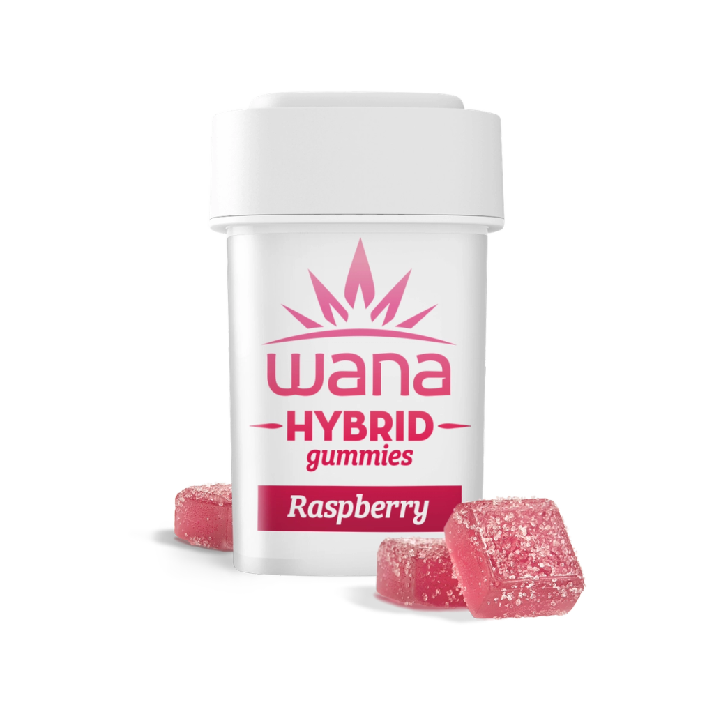 Photograph of product: WANA Gummies 100mg: Sour Raspberry Hybrid 10pc