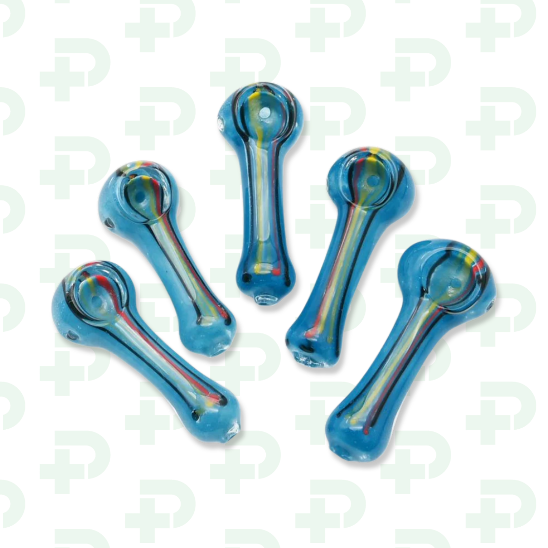 Photograph of product: 2.5" Blue and Rasta Line Spoon Pipe