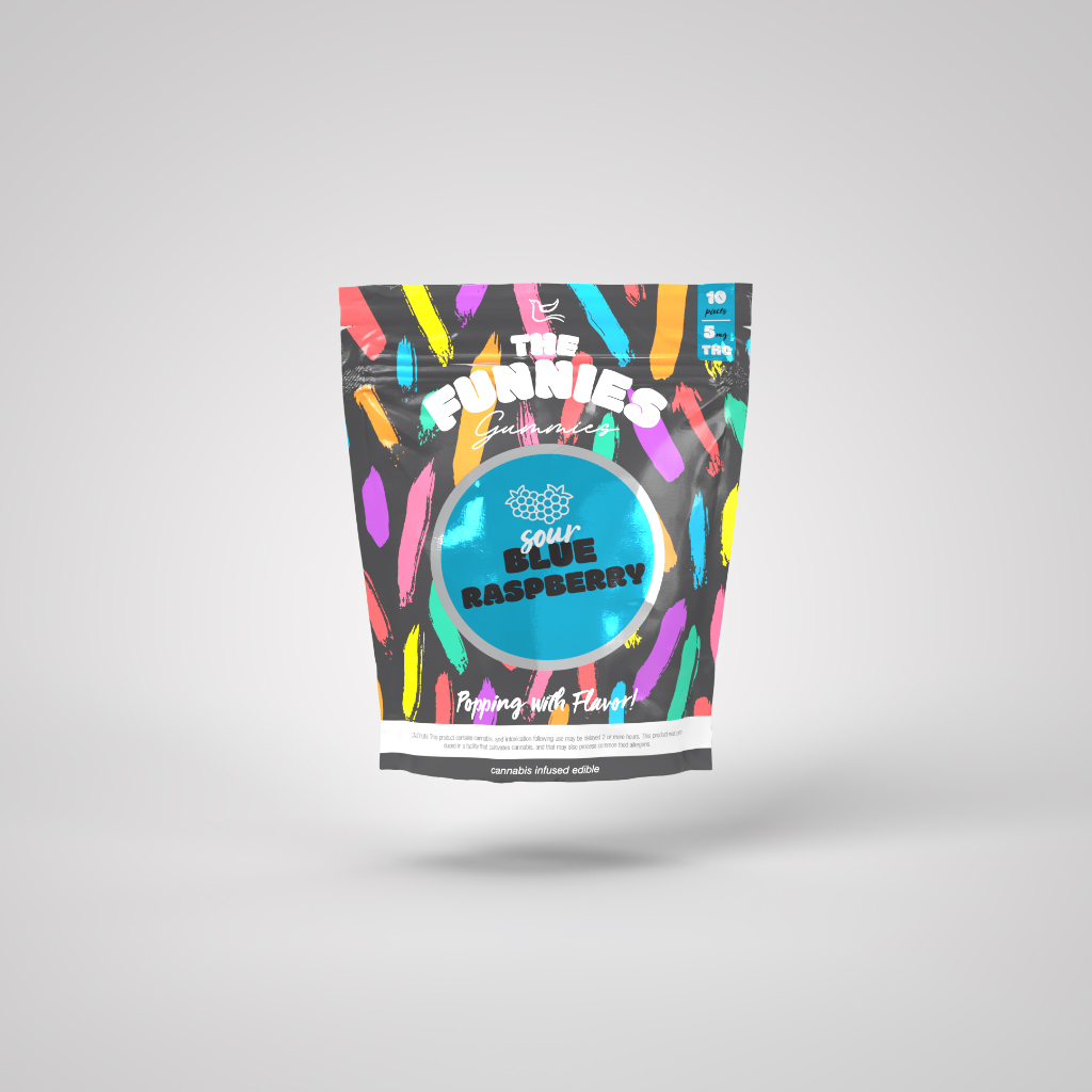 Photograph of product: Sour Blue Raspberry | 5mg | 10pk Gummies | The Funnies Gummies