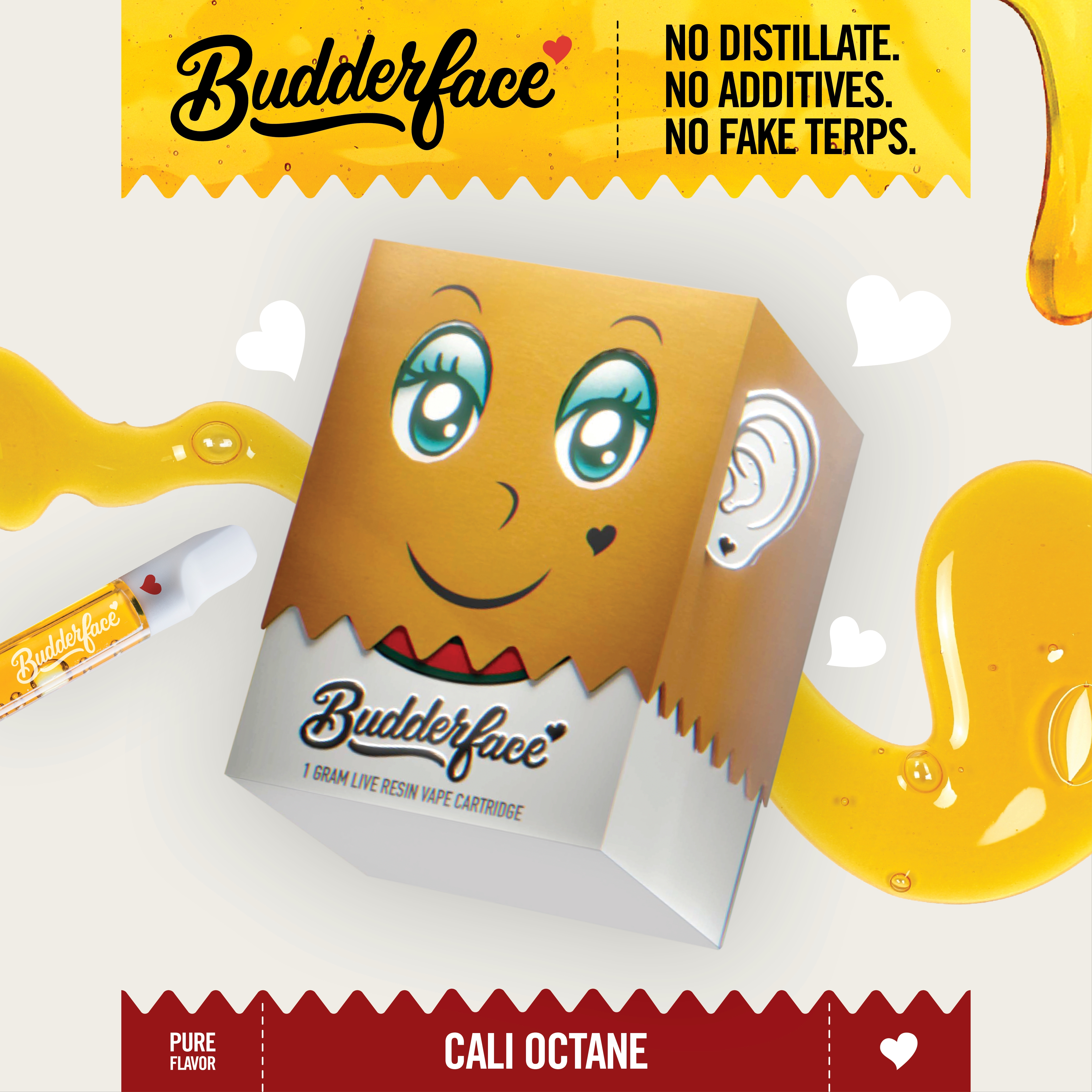 Photograph of product: BUDDERFACE | Cali Octane | 1G | Artisanal Live Resin 510 Vape Cart