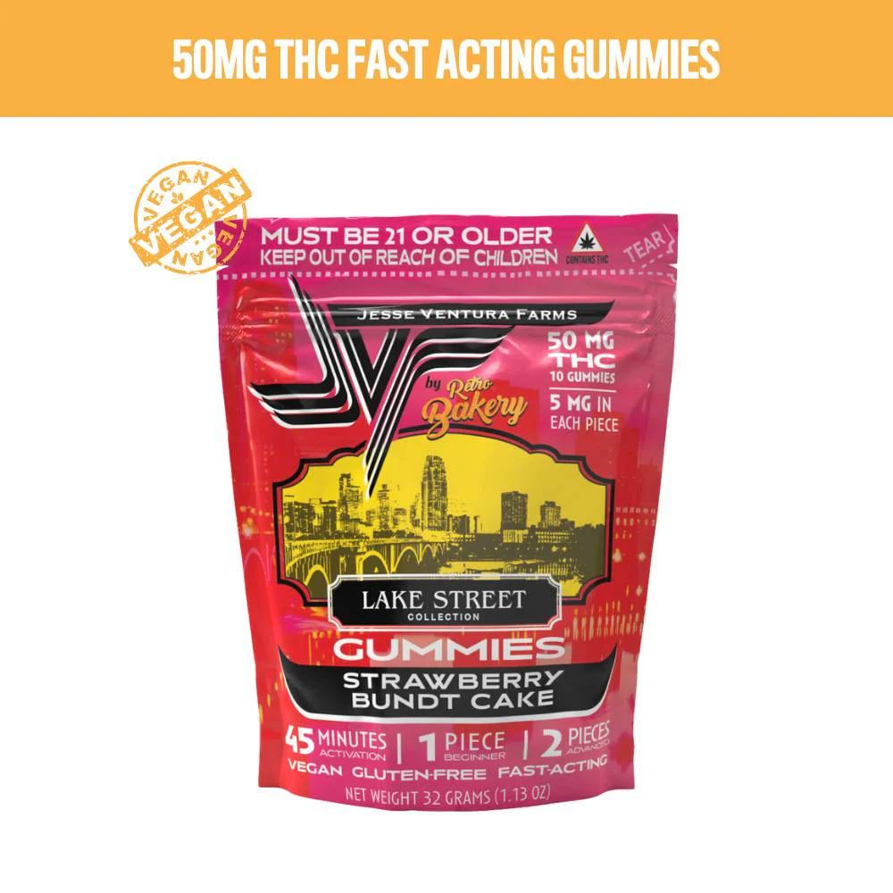 Photograph of product: Jesse Ventura Farms - 5mg Strawberry Bundt Cake Gummies - 10ct - 50mg Total TH-oui