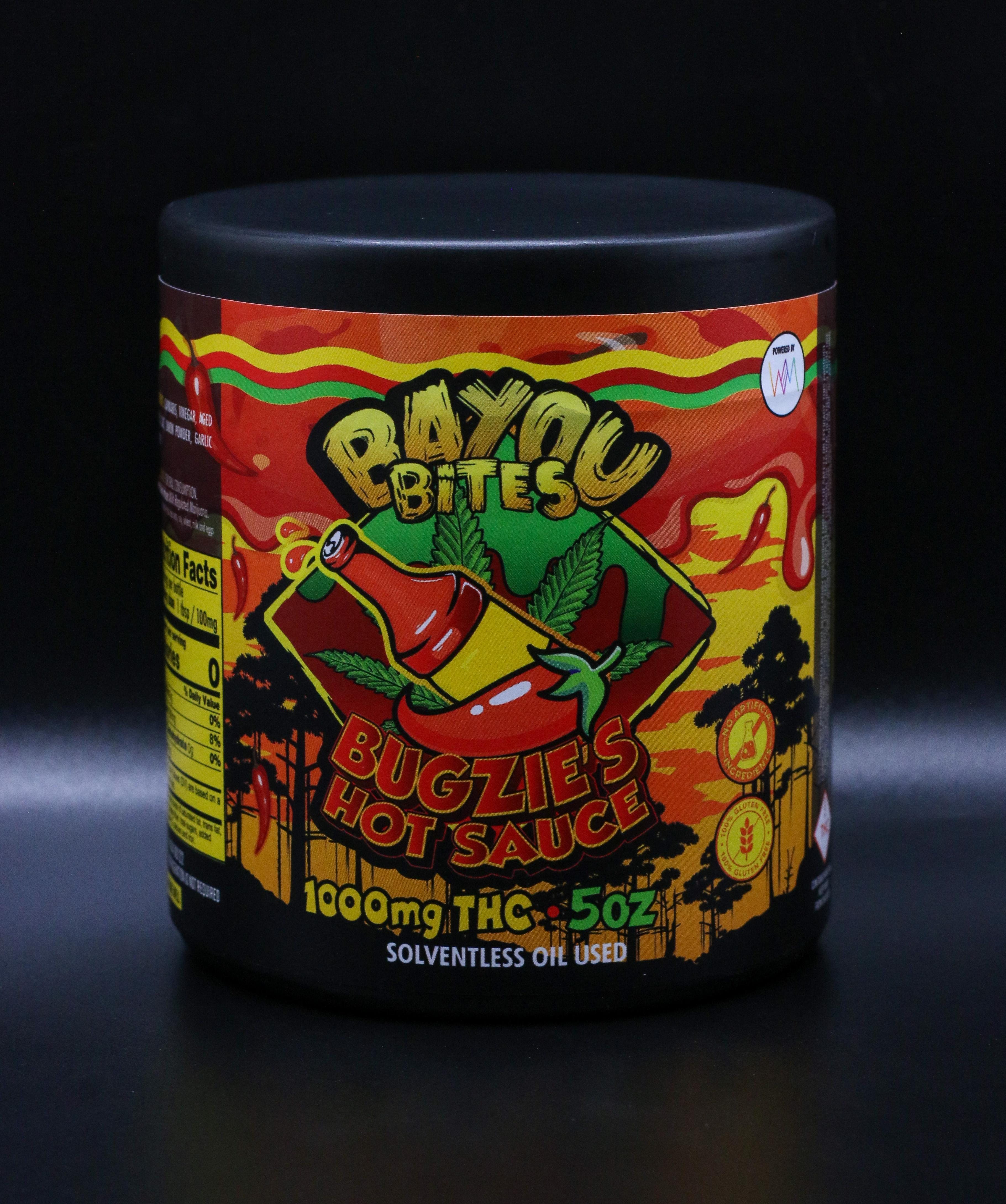 Photograph of product: Bayou Bites Bugzie's Hot Sauce 1000mg Solventless