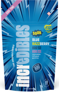 Photograph of product: 1:1 CBG Sour Blue Razzberry Oui'd Infused Gummy 20pk