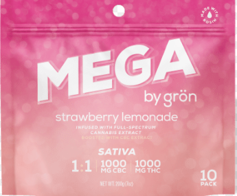 Photograph of product: 1:1 TH-oui/CBC Strawberry Lemonade (S) - Grn - 1000mg Mega Pearl 10-Pack