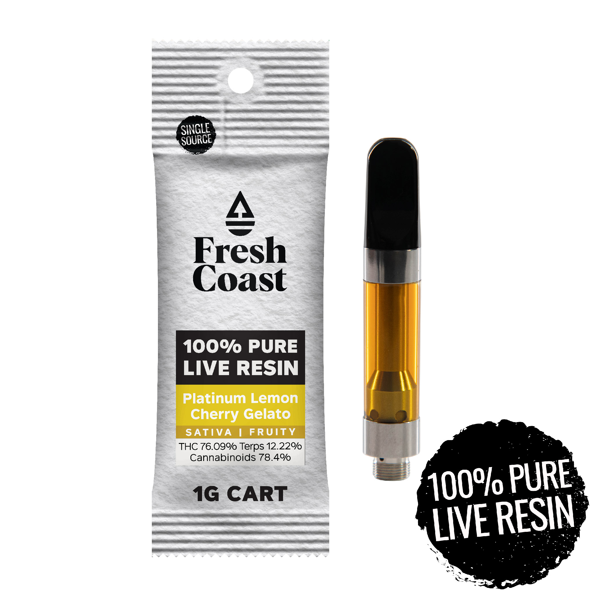 Photograph of Product: Fresh Coast - Platinum Lemon Cherry Gelato Live Resin Cartridge 1g
