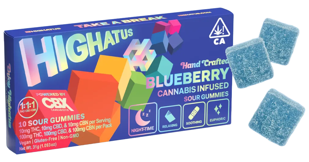 Photograph of product: Highatus | Sour Blueberry 1:1:1 | 31G Gummies 10PK