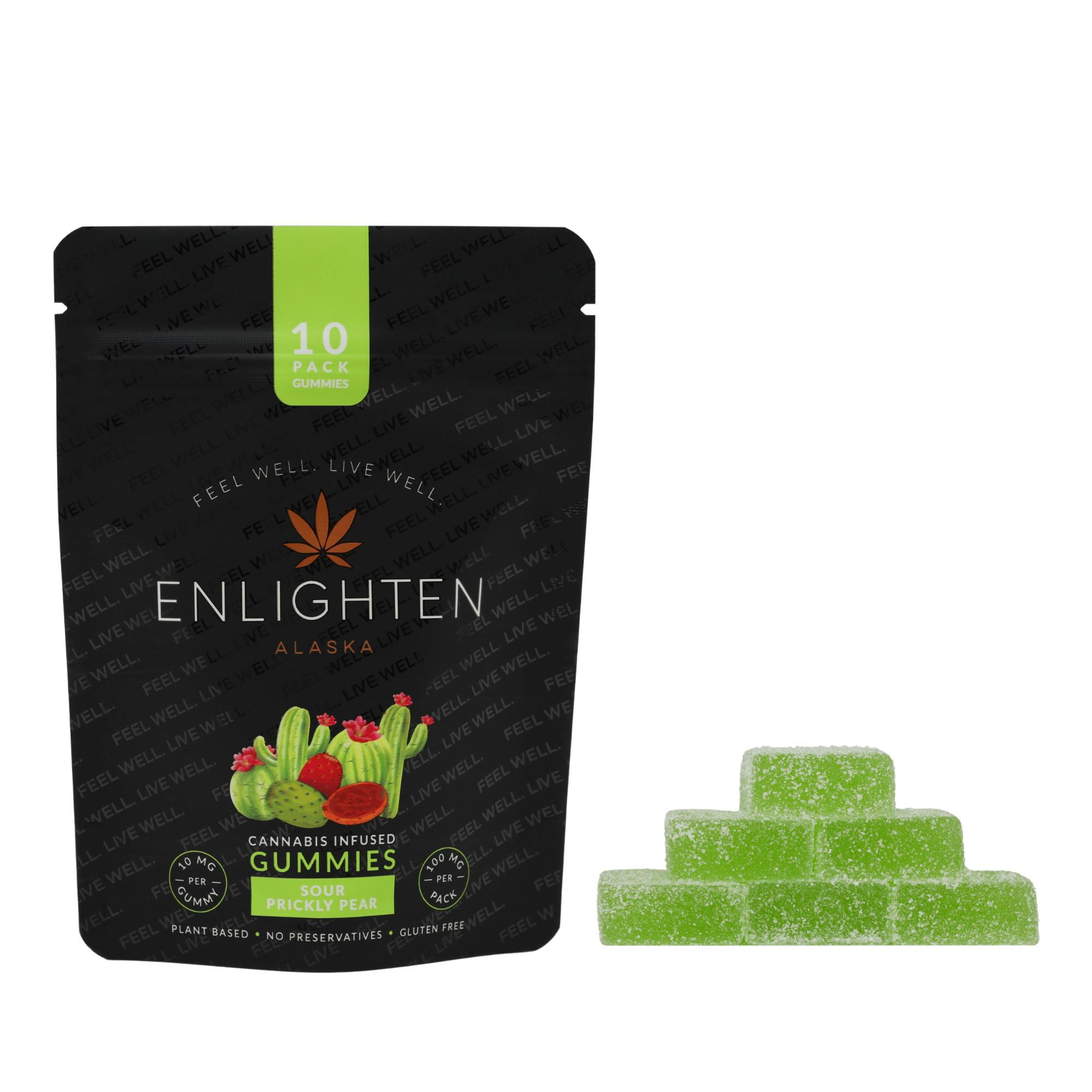 Photograph of product: Sour Prickly Pear Gummies 100mg 10 pack - Bargain Bites