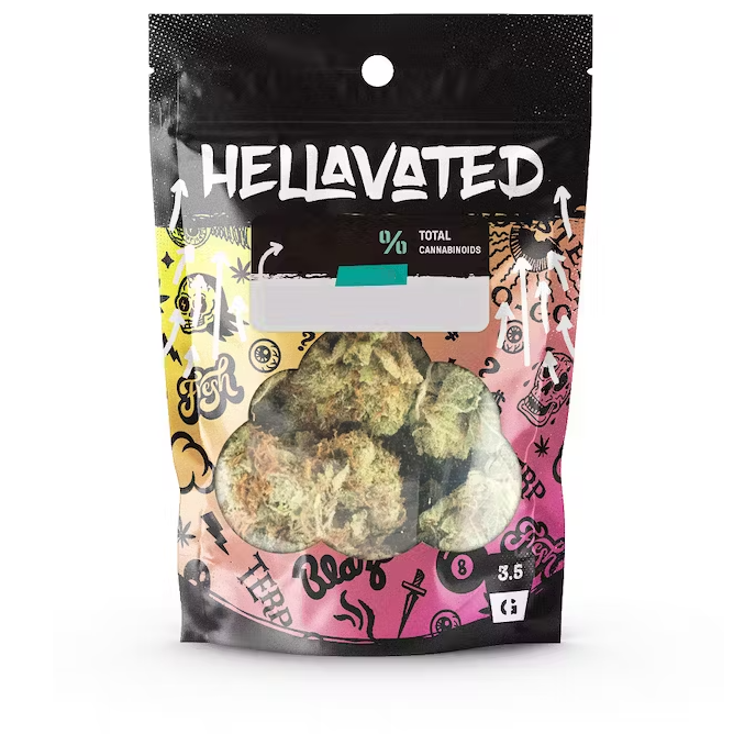 Photograph of product: Hellavated Mendo Breath Popcorn Flower Oui'd 3.5g