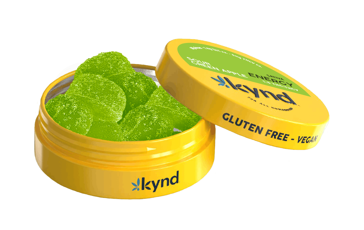 Photograph of product: Kynd | Sour Green Apple | TH-oui:TH-ouiV | Edibles | Gummies | 10pk x 10mg