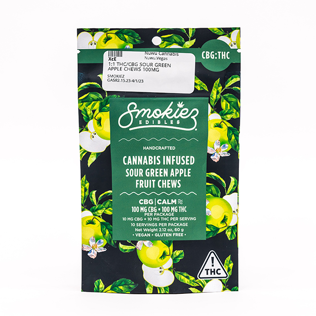 Photograph of product: 1:1 Thc/Cbg Sour Green Apple Chews 100mg {331}