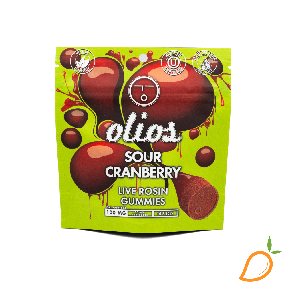 Photograph of product: 100mg Sour Cranberry Live Rosin Gummies Olio