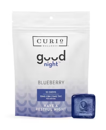 Photograph of product: CURIO - GOOD NIGHT - CHEWS - 100MG CBN / 50MG TH-oui - 10PK - BLUEBERRY - Oui'd