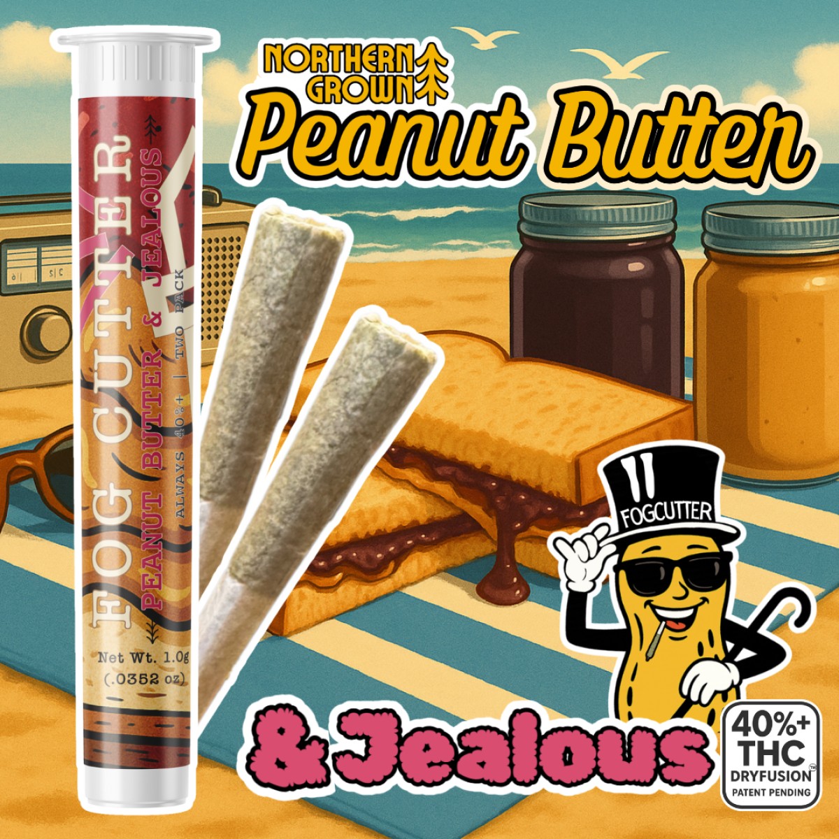 Photograph of product: Northern Grown Fog Cutter Peanut Butter and Jealous Infused Pre-roll 0.5g (2PK)