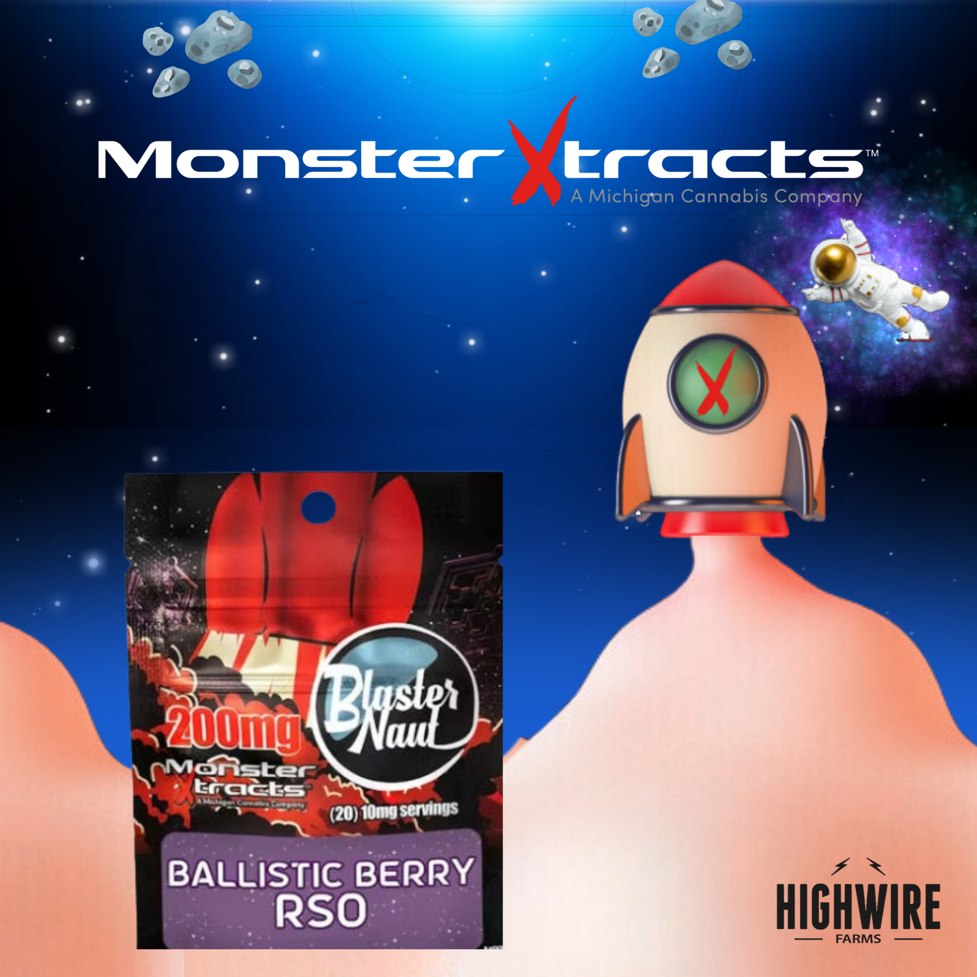 Photograph of product: Monster BlasterNaut Gummies Galactic Razz RSO 200mg