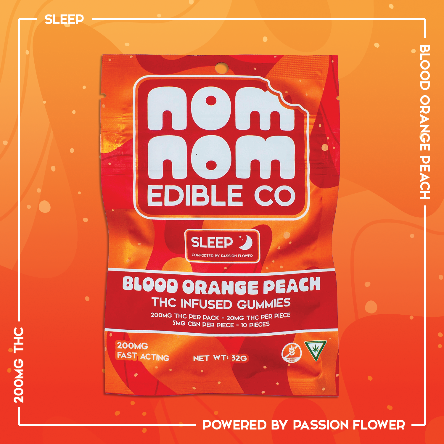 Photograph of product: Nom Nom 200mg Blood Orange Peach (Sleep) Gummies
