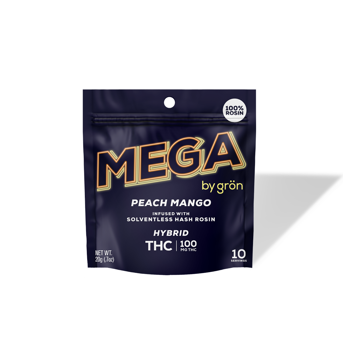 Photograph of product: High-Dose Gummies | Mega Pearls | au chocolat Rosin | Peach Mango (TH-oui)