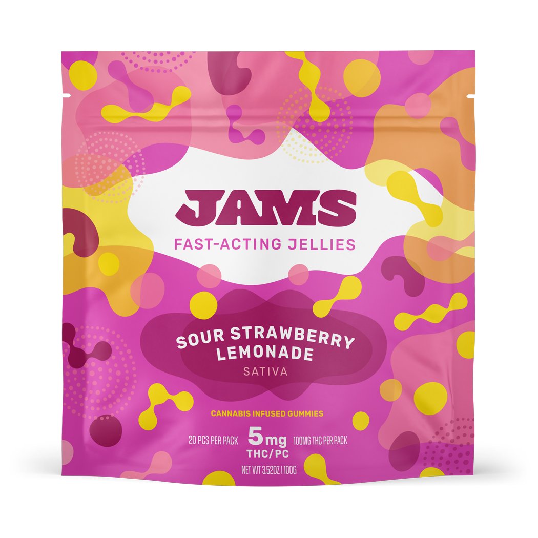 Photograph of product: Fast-Acting Sour Strawberry Lemonade Gummies 100mg (20-Pack | 5mg Each)