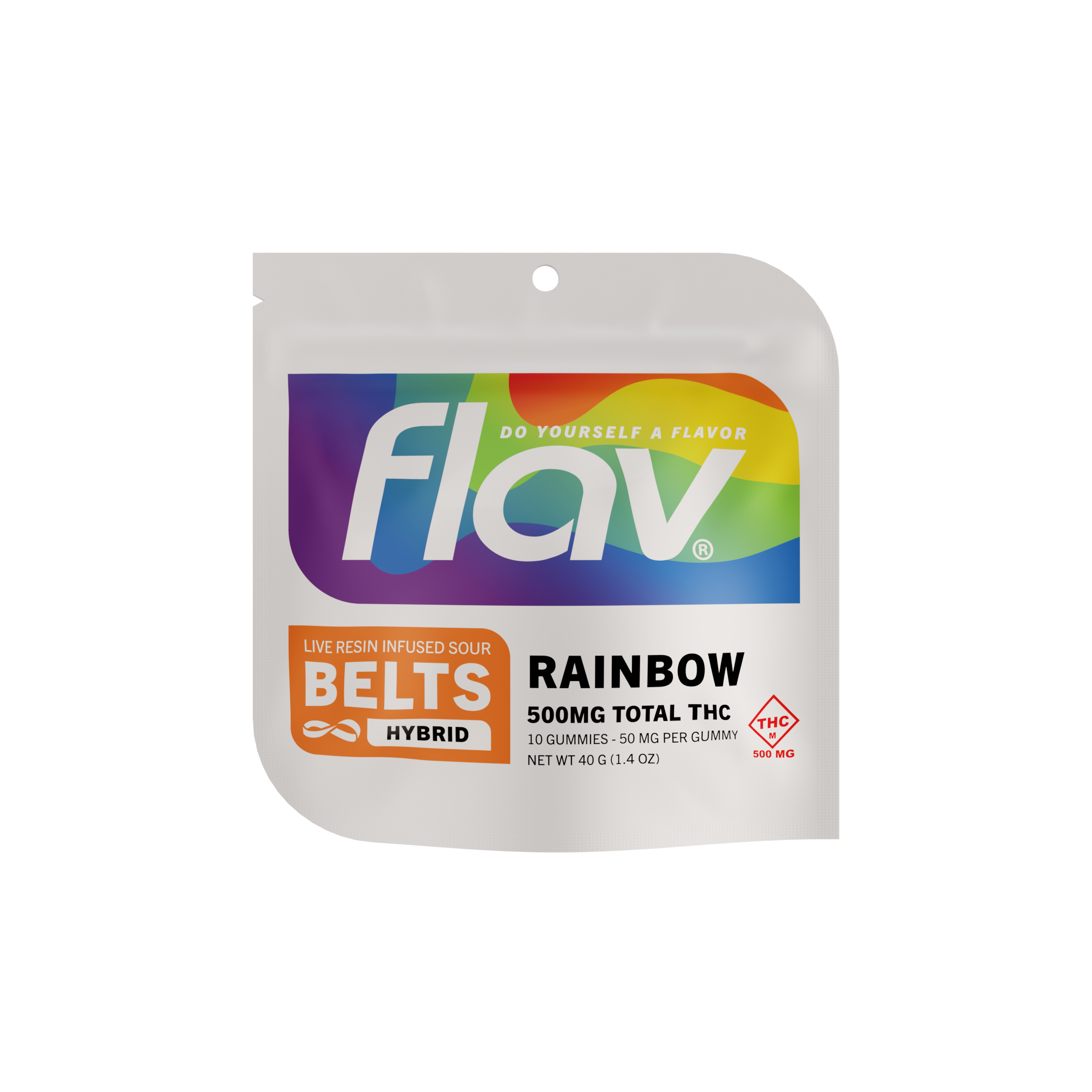 Photograph of Product: Rainbow Live Resin Sour Belts 10pk (500mg)