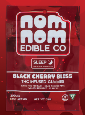Photograph of product: Nom Nom Edible Co. - 200mg Gummies - Black Cherry Bliss (Sleep)