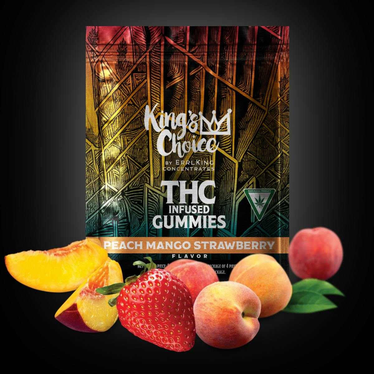 Photograph of product: King's Choice Peach Mango Strawberry 200mg Full Spectrum RSO Gummies by Errlking