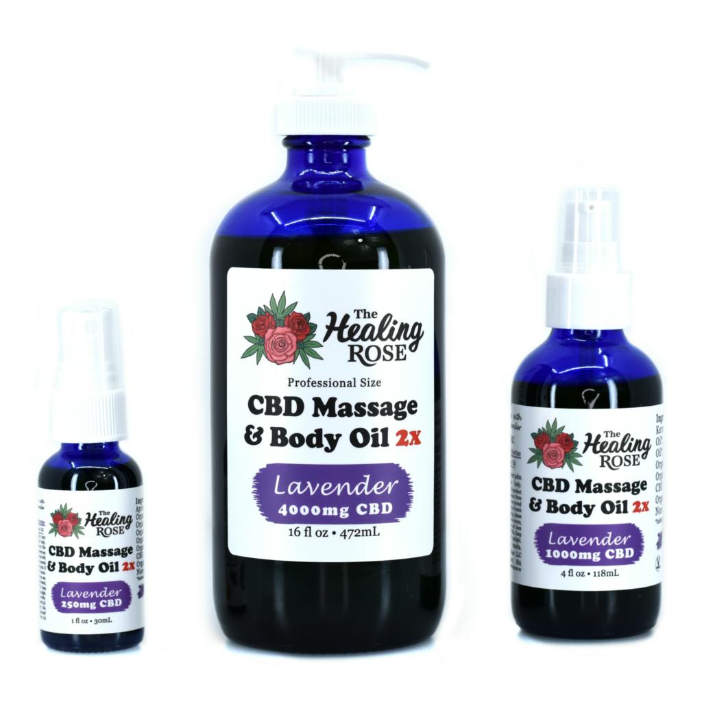 Photograph of product: The Healing Rose - Lavender CBD Massage & Body Oil - 4oz 1000mg CBD