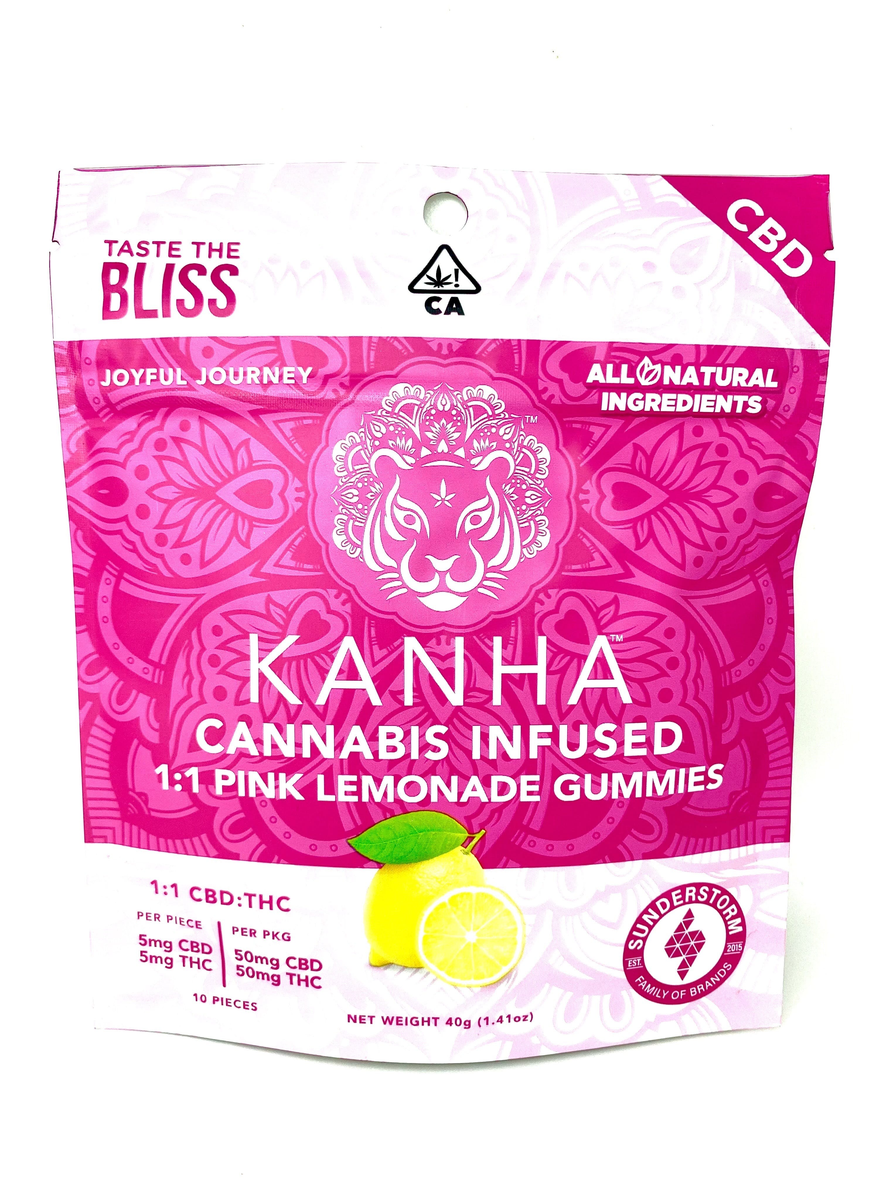 Photograph of product: Kanha - CBD - Pink Lemonade - 1:1 - 50mg CBD : 50mg TH-oui